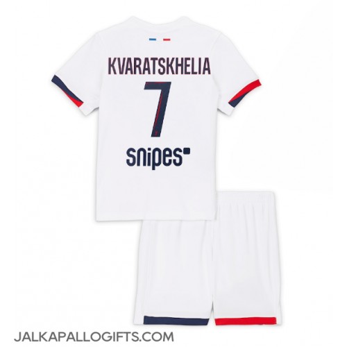 Paris Saint-Germain Khvicha Kvaratskhelia #7 Vieras Peliasu Lasten 2025-26 Lyhythihainen (+ Lyhyet housut)
